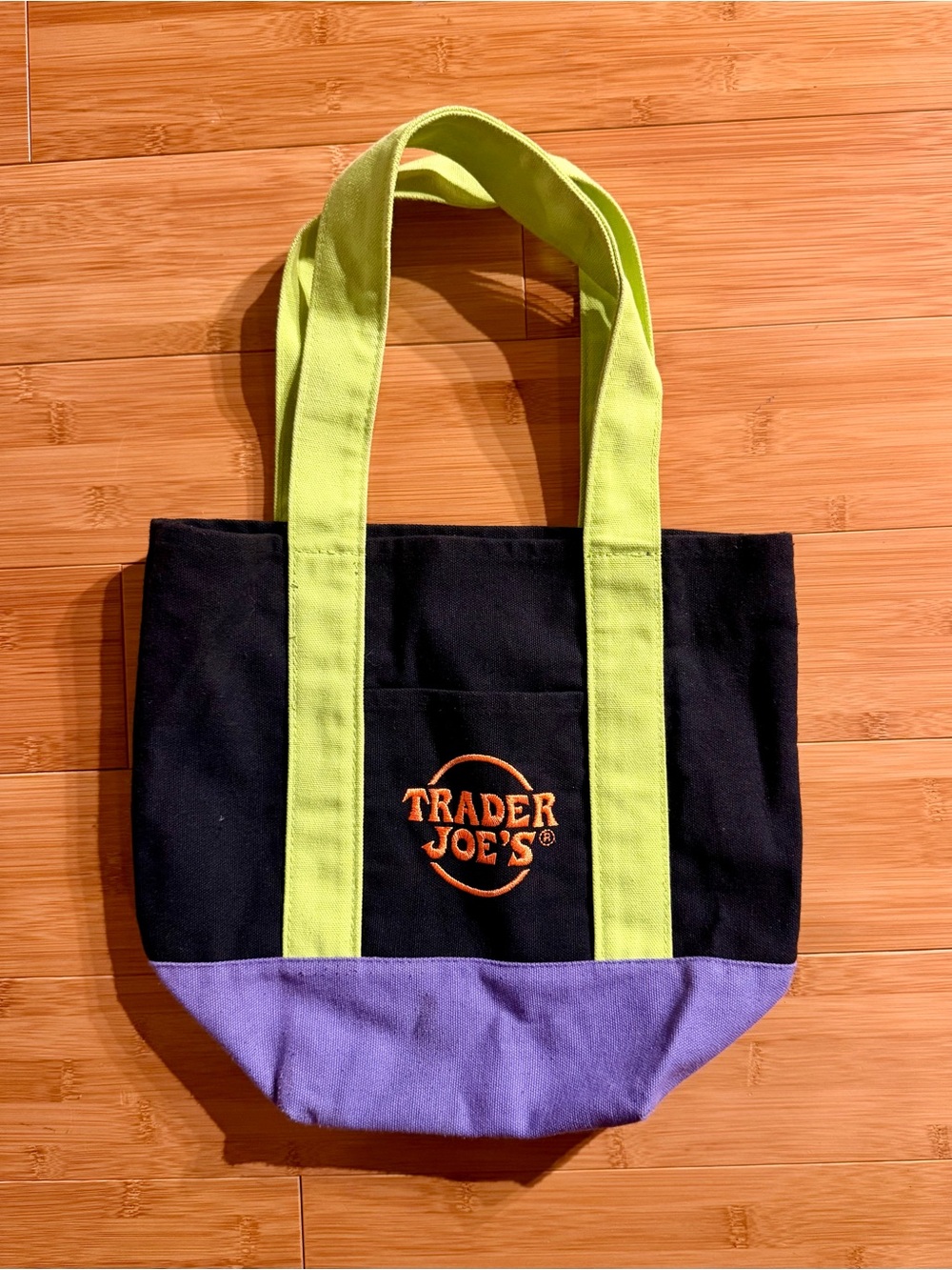 Trader Joe’s Mini Black & Purple Canvas Tote with Lime & Orange